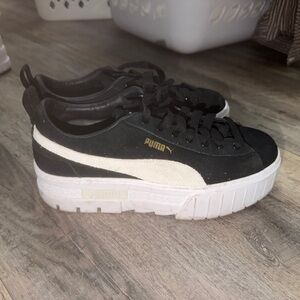 Puma Black and White Suede Platform Sneakers